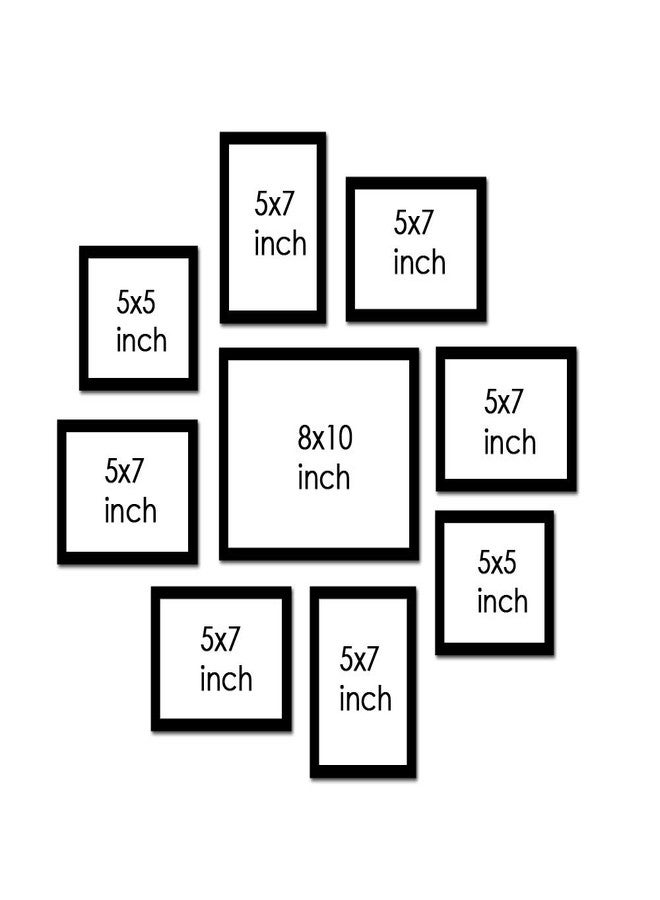 i2 Frames 9 Individual Wall Hanging Collage Photo Frames Black with 8x10, 5x7,and 5x5 Inches - Image 3